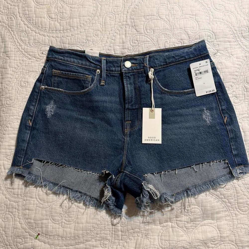 Good American Raw Hem Distressed Denim Shorts Size 2 / 26